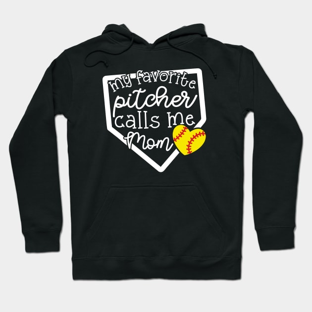 My Favorite Pitcher Calls Me Mom Softball Cute Funny Hoodie by GlimmerDesigns